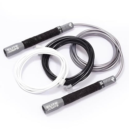 Elite Jumps Freestyle PVC Jump Rope Bundle - Premium Quality Adult Jump Ropes for Fitness - Lightweight Cardio Skipping Jump Rope for Exercise and Training - Unbreakable Grip Tape Handles - color: Silver