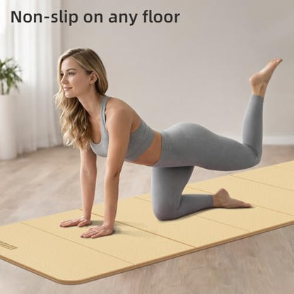 Folding Yoga Mat Extra Thick 0.4 Inch, Foldable Yoga Mat 75 x 26 Inches, TPE Exercise Mat, 7-Panel Non Slip Cushioned Fitness Mat for Yoga, Pilates, Stretching, Home Workout - color: Orange