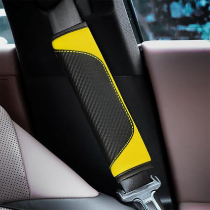 AUCELI 2PCS Car Seat Belt Cover, Carbon Fiber Seatbelt Shoulder Strap Covers, Breathable Leather Soft Harness Pad Protect Your Neck and Shoulder Compatible with Cars - color: Black/Yellow