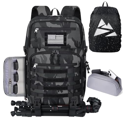 SDYSM Camera Backpack Bag Professional for DSLR/SLR Mirrorless Camera Waterproof 15.6 inch Tactical Camera Bags for Photographers with Rain Cover, Tripod Holder, Small Bag Photography Backpack Case - color: Camouflage Grey