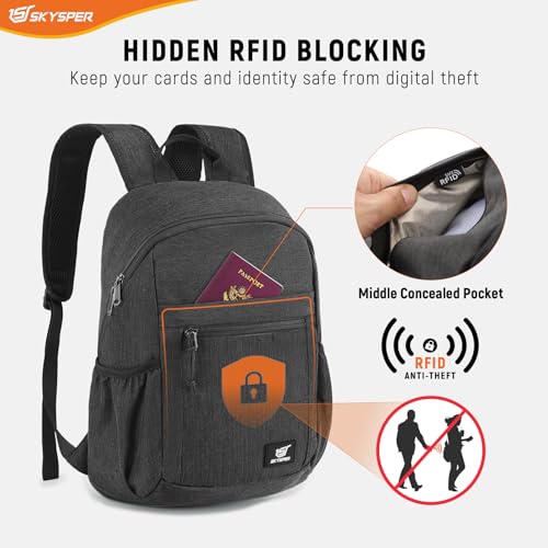 SKYSPER Anti Theft Hiking Backpack, 20L RFID Packable Travel Daypack, Lightweight Foldable Back Pack for Walking Daytrip - color: Black