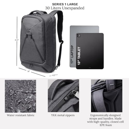 Knack Series 1 Large Travel Backpack, 17-Inch Laptop, Expandable 30L-46L - color: Savile Gray, size: Large Backpack