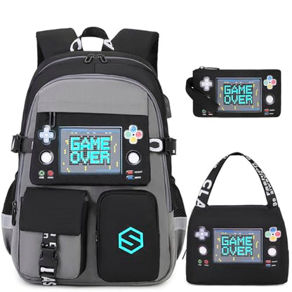 Scothen Boys Backpack, Cool Luminous School Backpacks for Boys with Lunch Bag Pencil Case, Kids Backpack Kindergarten Elementary Middle School Book Bags for Teen Boy Children with USB Charging Port - color: Gray