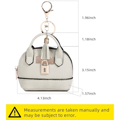2 pcs Cute Mini Cosmetic Bag for Women PU Leather Backpack Keychain Makeup Bag Key Pocket Lipstick Bag Card Holder Data Cable Organizer Zipper Pouch (Handbag, White + Brown) - color: White + Brown