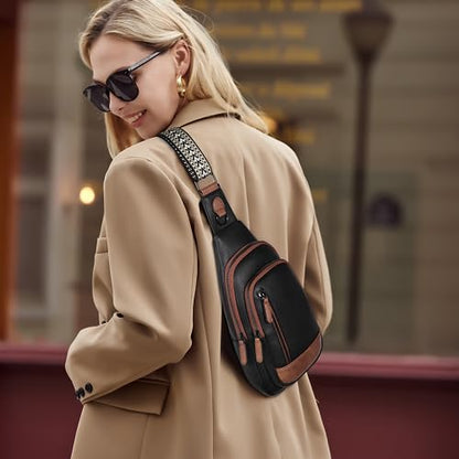 CLUCI Crossbody Bags for Women Men,Leather Sling Bag Cross Body Backpack for Woman Gifts for Women Birthday Unique - color: 0-0 Black With Brown