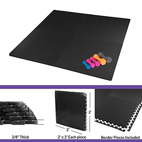 Xspec 3/8" Thick 100 sq. ft. (25 pcs) Gym EVA Foam Floor Mats (24" x 24") | Steel Pattern, Black - style: Steel Pattern-Black
