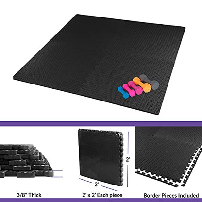 Xspec 3/8" Thick 100 sq. ft. (25 pcs) Gym EVA Foam Floor Mats (24" x 24") | Steel Pattern, Black - style: Steel Pattern-Black