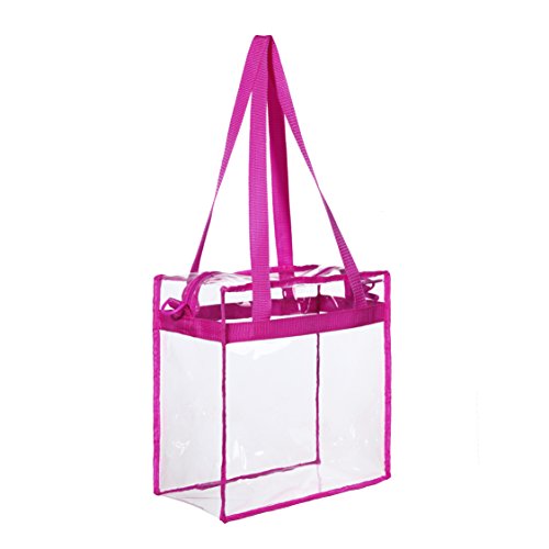 BAGAIL Clear Bags 12x6x12 Stadium Approved Clear Tote Bag with Zipper Closure Crossbody Shoulder Bag with Adjustable Strap - color: Fushcia