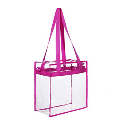 BAGAIL Clear Bags 12x6x12 Stadium Approved Clear Tote Bag with Zipper Closure Crossbody Shoulder Bag with Adjustable Strap - color: Fushcia