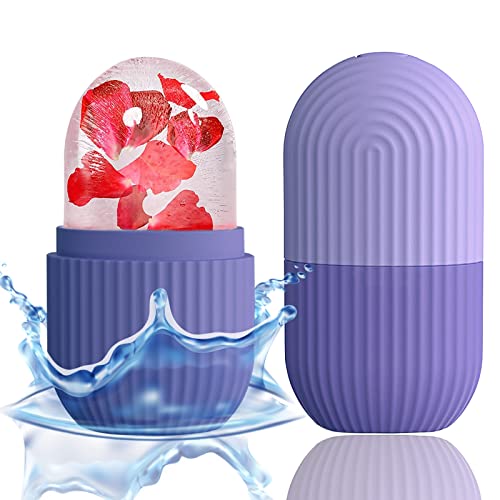 XHJRI Ice Face Roller Massager,Ice Cube Roller for Face, Eyes and Neck Naturally Conditioning and Skin Care,De-Puff Eye Bags,Reduce Migraine Pain,Reusable Massage Silicone Ice Mold (Purple) - color: Purple