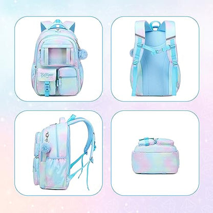 PIG PIG GIRL Kids Backpack for Girls - School Bags for Middle School Students - Book Bag for Elementary Primary - Blue - color: Blue