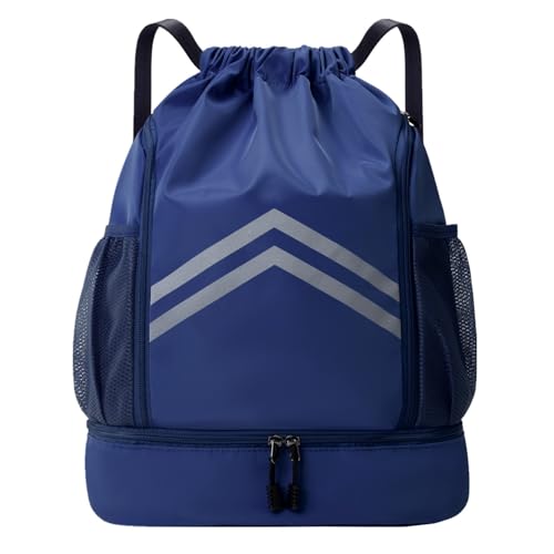 Drawstring Backpack - Water Resistant Sports Gym Bag with Shoes Compartment and Water Bottle Holder Pockets - String Cinch Bag - Pull String Bag - Sport String Sackpack for Men Women,Navy Blue - color: Navy Blue