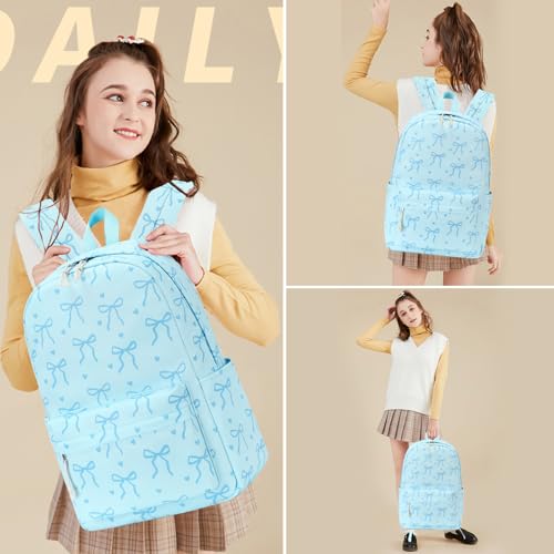 LOIDOU Girls Backpack for Kids Cute School Bookbag - color: Bow Tie Blue, size: L-17"