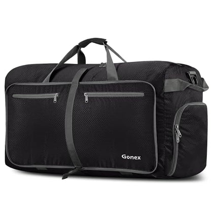 Gonex Large Foldable Travel Duffle Bag with Shoes Compartment, Packable Lightweight Water Repellent Duffel Bag for Camping Gym Weekender Bag - color: Black, size: 150L