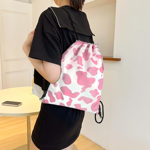 Drawstring Backpack Draw String Bag Sports Gym Bags Waterproof Cute Aesthetic Sackpack for Unisex Women Sports Beach Travel(13"×17")-Pink Cow - color: Z7-pink Cow