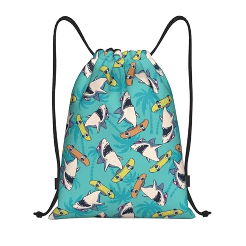 Gianlaima Surf Whale Shark Ocean Nautical Skateboard Palm Drawstring Bags Backpack Bag Sport Gym Sack String Bag Yoga Dance Travel Bag For Men Women - color: Black29