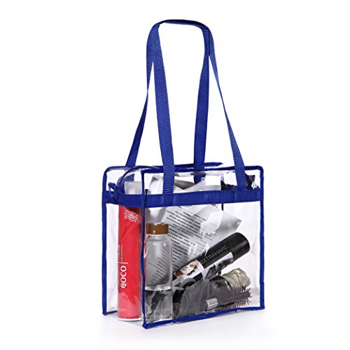 BAGAIL Clear Bags 12x6x12 Stadium Approved Clear Tote Bag with Zipper Closure Crossbody Shoulder Bag with Adjustable Strap - color: Royalblue