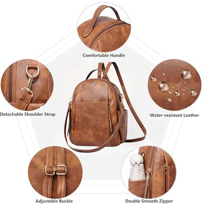 Small Backpack for Women Designer Leather Mini Backpack Purse Ladies Fashion Roomy Shoulder Handbag (Caramel-3) - color: Caramel-3