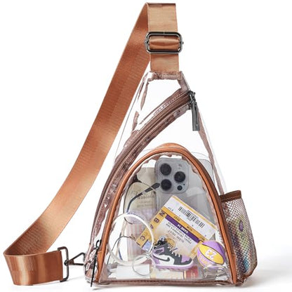 Clear Bag for Stadium Events 12x12x6 Stadium Bag Crossbody Purses Clear Sling Backpack for Concerts Football Games Travel - color: Brown