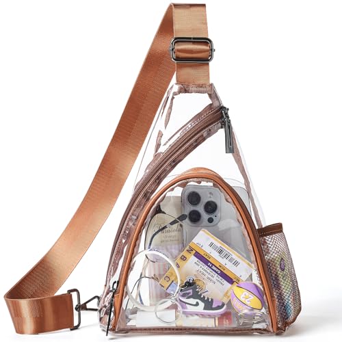 Clear Bag for Stadium Events 12x12x6 Stadium Bag Crossbody Purses Clear Sling Backpack for Concerts Football Games Travel - color: Brown