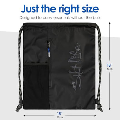 Salt Life Drawstring Backpack for Men and Women - Small Draw String Cinch Gym Bag with Water Bottle Pocket and Zipper Pocket - color: Black