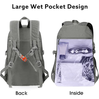 G4Free 40L Lightweight Packable Hiking Backpack, Waterproof Travel Daypack - color: Grey