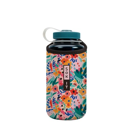 Sok It BotlSok Water Bottle Sleeve Insulated Neoprene Cover (Abstract Floral, Fits 32oz Nalgene) - color: Abstract Floral, size: Fits 32oz Nalgene