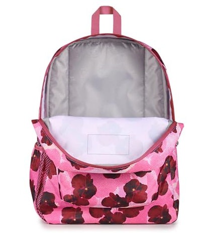 JanSport Cross Town Backpack - Simple Bag for Everyone with 1 Main Compartment, Front Utility Pocket - Premium Class Accessories - Pop Art Pansies - color: Pop Art Pansies Digital Fuchsia/Multi
