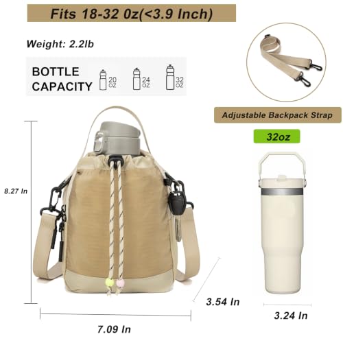 Water Bottle Carrier Bag with Strap, Water Bottle Holder Crossbody Backpack Handbags for Women Men for Hiking,Cycling - color: Khaki