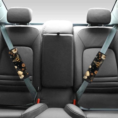 Forchrinse Bee Flower Car Seat Belt Cover Pads for Women Men Soft Seatbelt Shoulder Pads 2 Pack, Safety Belt Strap Pad Protector - color: Bee Flower Print