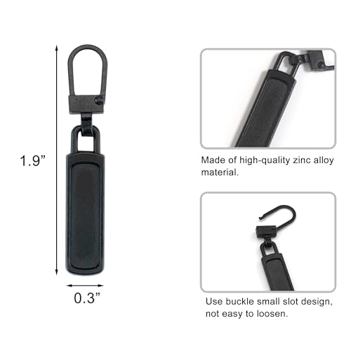 Deshionew 4 PCS Spare Zipper Pulls Removable Metal Zipper Pulls Zipper Replacement for Luggage, Purses, Backpacks, Clothes, Handbags (Black)
