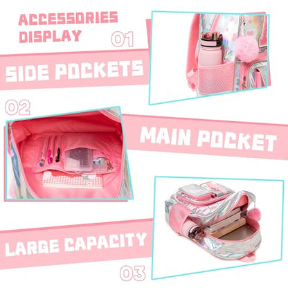 Meetbelify Backpack for Girls Letter Backpacks for Elementary Student Teen Girls Cute School Bag Kids Bookbag for Kids 8-10 - color: Initial a Pink