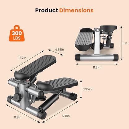Sweetcrispy Mini Stair Stepper with Resistance Bands, Hydraulic Home Stepper Machine, 300 LBS Weight Capacity, Compact Cardio Equipment with LCD Monitor, No Assembly Required - color: Silver
