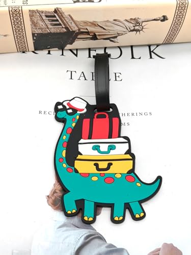 Cute Cartoon Dinosaur Silicone Luggage Tag Fun Triceratops Travel Bag Tag Personalized Labels for Cruise Airport (Green-Diplodocus) - style: Green-Diplodocus