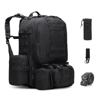 60L Tactical Backpack Military 3-Day Assault Pack, Waterproof Molle System Rucksack with Detachable Bag, Survival Bug Out Backpack for Men & Women(Black) - color: Black