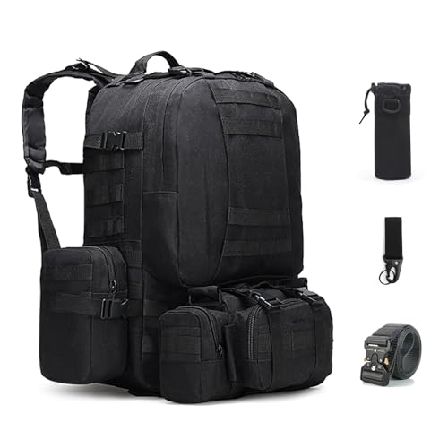 60L Tactical Backpack Military 3-Day Assault Pack, Waterproof Molle System Rucksack with Detachable Bag, Survival Bug Out Backpack for Men & Women(Black) - color: Black