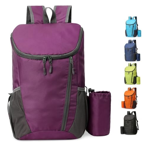Portable Foldable Backpack Folding Mountaineering Bag, Ultralight Outdoor Cycling Rucksack, Travel Hiking Knapsack (Purple) - color: Purple