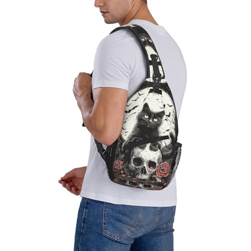 Sling Backpack Unisex Crossbody Chest Bag Shoulder Chest Bag For Women Men Hiking Travel - color: Cat Skull
