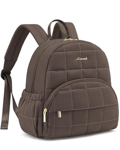 LOVEVOOK Small Backpack Purse for Women, Mini Puffer Backpack with Anti-theft Pocket, Lightweight Quilted Casual Daypack for Daily Work & Travel - color: Brown, size: Medium