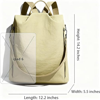 Convertible Nylon Backpack, Casual Lightweight Daypack Shoulder Bag, Multi-Way Carrying Design