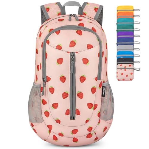 ZOMAKE Ultra Lightweight Packable Backpack 25L, Foldable Hiking Backpacks Water Resistant Small Folding Daypack for Travel(Strawberry Print) - color: Strawberry Print