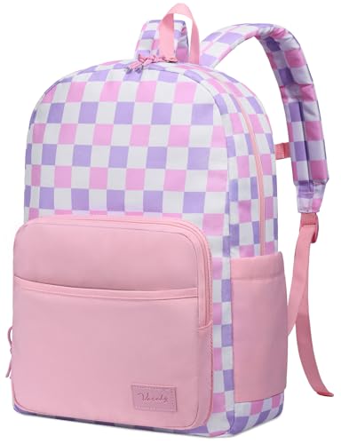 VASCHY School Backpacks, Lightweight Bookbag Schoolbag for Girls Casual Basic Simple Daypack for Women Blush Checkerboard - color: Blush Checkerboard