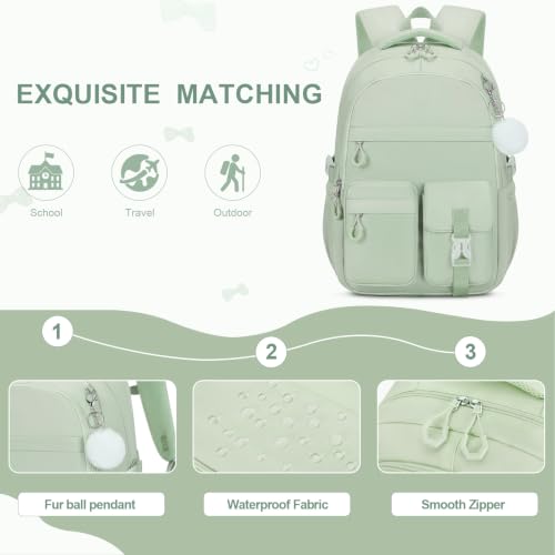 DIGOBAY 3PCS Girls Backpack for School, Kids Backpack for Girls with Lunch Bag Pencil Case, Kids Bookbag Teen Girl Backpacks for Elementary Middle High College School (Gray-green) - color: Gray-green