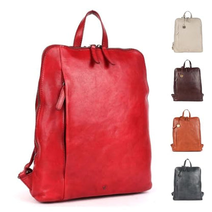12.5 Inch Genuine Leather Backpack for Women and Men, Red Leather Backpack with Adjustable Shoulder Strap - color: Red