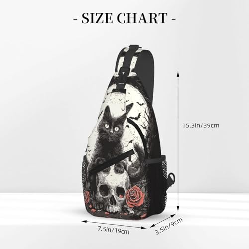 Sling Backpack Unisex Crossbody Chest Bag Shoulder Chest Bag For Women Men Hiking Travel - color: Cat Skull
