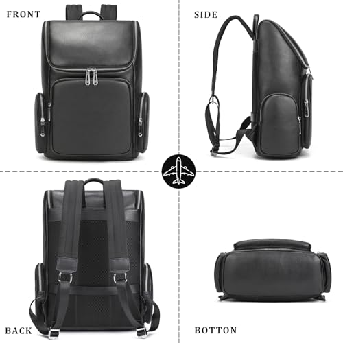 Laptop Leather Travel Backpack For Men Carry On Back Pack For Business Work computer Backpacks Fit 15.6" Laptop - color: Bb-71 Black