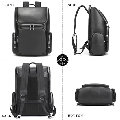 Laptop Leather Travel Backpack For Men Carry On Back Pack For Business Work computer Backpacks Fit 15.6" Laptop - color: Bb-71 Black