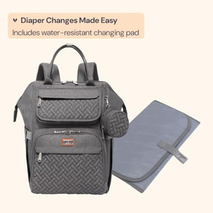 BabbleRoo Diaper Bag Backpack, Multifunction Large Bags with Changing Pad & Stroller Straps & Pacifier Case, Unisex Stylish Travel Back Pack Nappy Changing Bag for Moms Dads (Dark Gray) - color: Dark Gray
