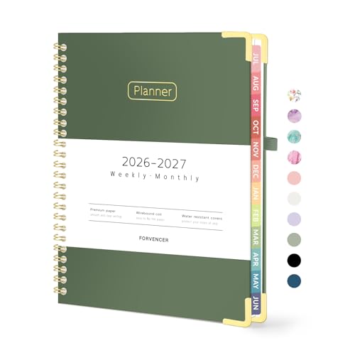 Forvencer Academic Planner 2026-2027, Hardcover Calendar Planner Weekly & Monthly, July 2026 - June 2027, 6" x 8", Daily Agenda with Tabs, College School Organizer for Student Teacher, Dark Green - color: Dark Green, size: 6.3"x8.4" (Jul 2026 - Jun 2027)