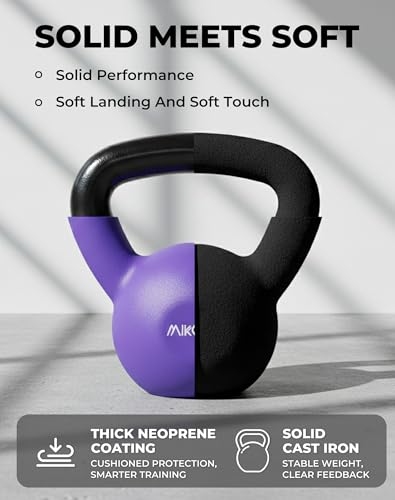 Mikolo Neoprene Coated Cast Iron Kettlebells 5-30LB Set, Solid Weight Set with Wide Grip Handle and Flat Bottom, Ideal for Full Body Strength Training at Home Gym - size: 5LB